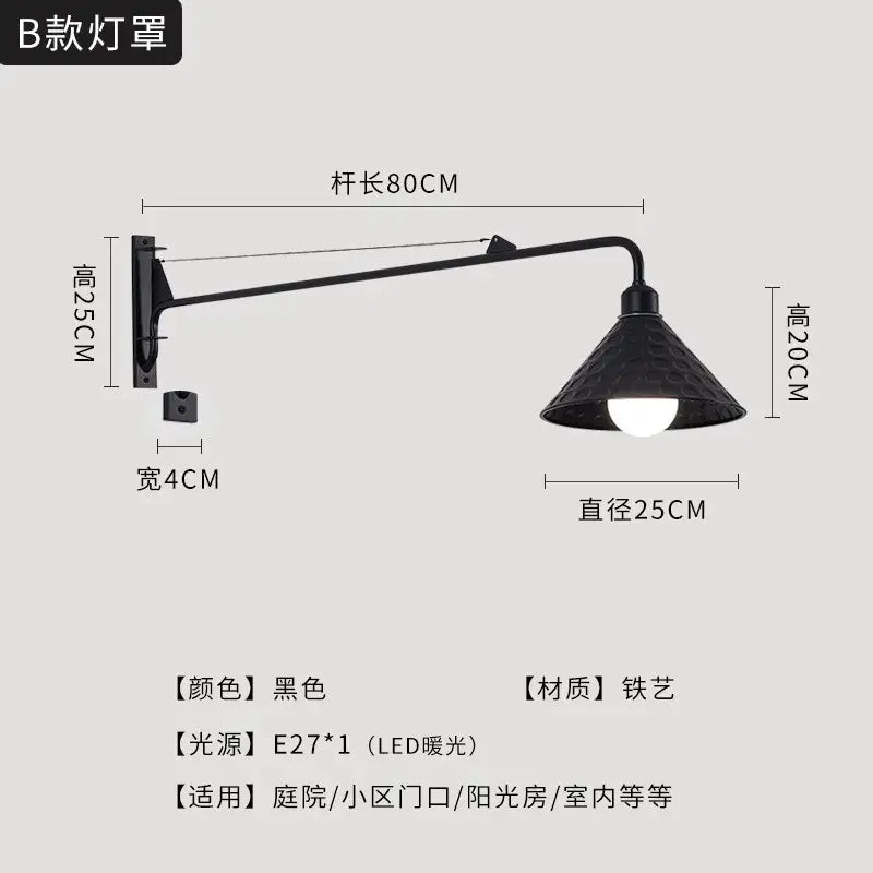 Modern black swing arm wall lamp bedroom led light