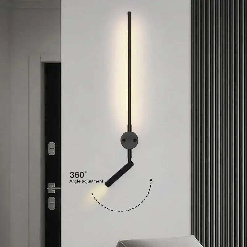 Minimalist black led wall lamp with adjustable bedroom spotlight