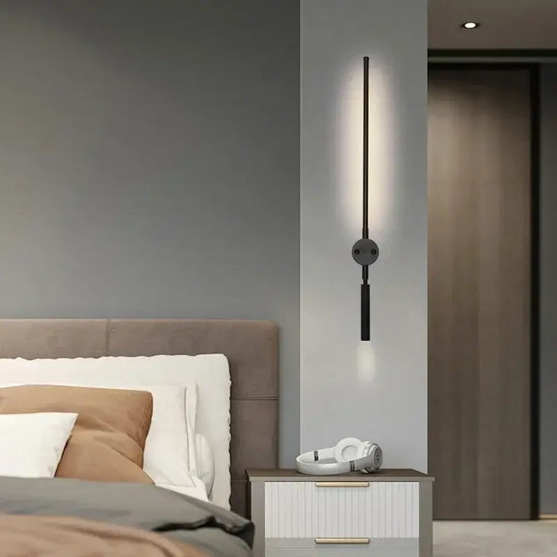 Minimalist black led wall lamp with adjustable bedroom spotlight