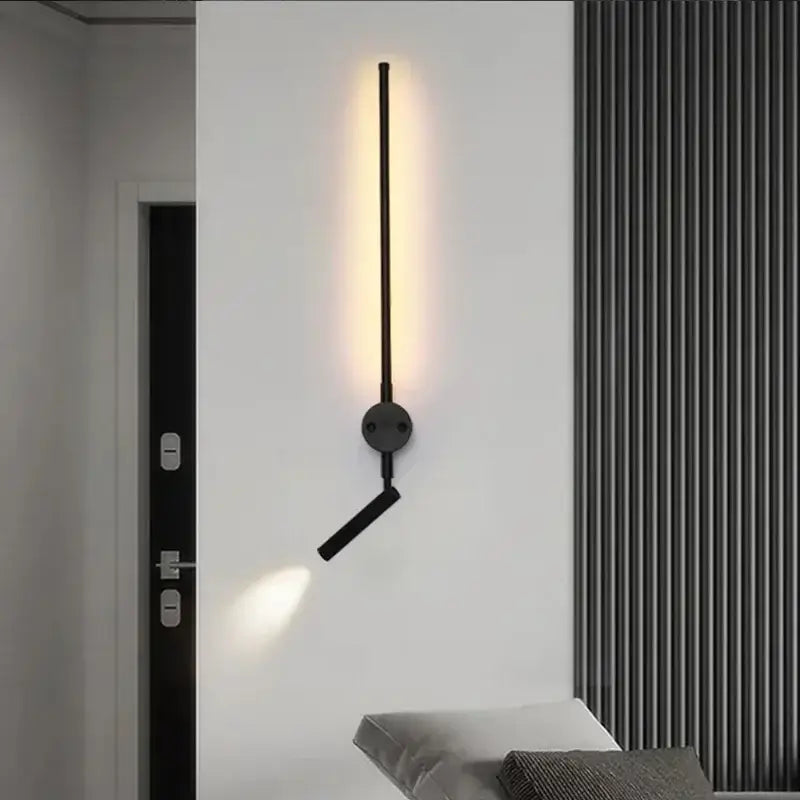 Minimalist black led wall lamp with adjustable bedroom spotlight