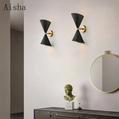 Modern black & gold led wall lamp bedroom conical sconce