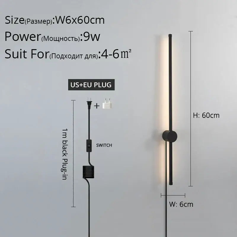 Modern black l-shaped led wall sconce for bedroom lighting