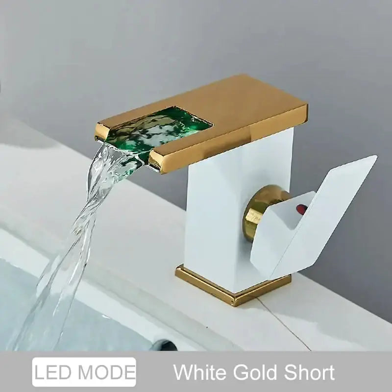 Matte black led waterfall bathroom faucet with chrome accents