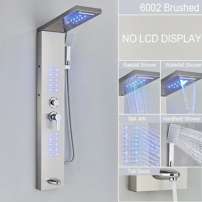 Modern black led waterfall rain shower panel with massage jets bathroom