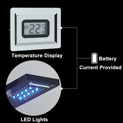 Modern black led waterfall rain shower panel with massage jets bathroom