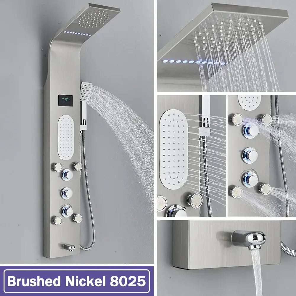 Modern black led waterfall shower panel bathroom system with bidet tap
