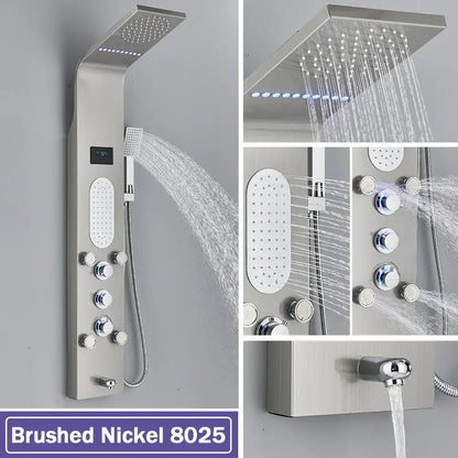 Modern black led waterfall shower panel bathroom system with bidet tap