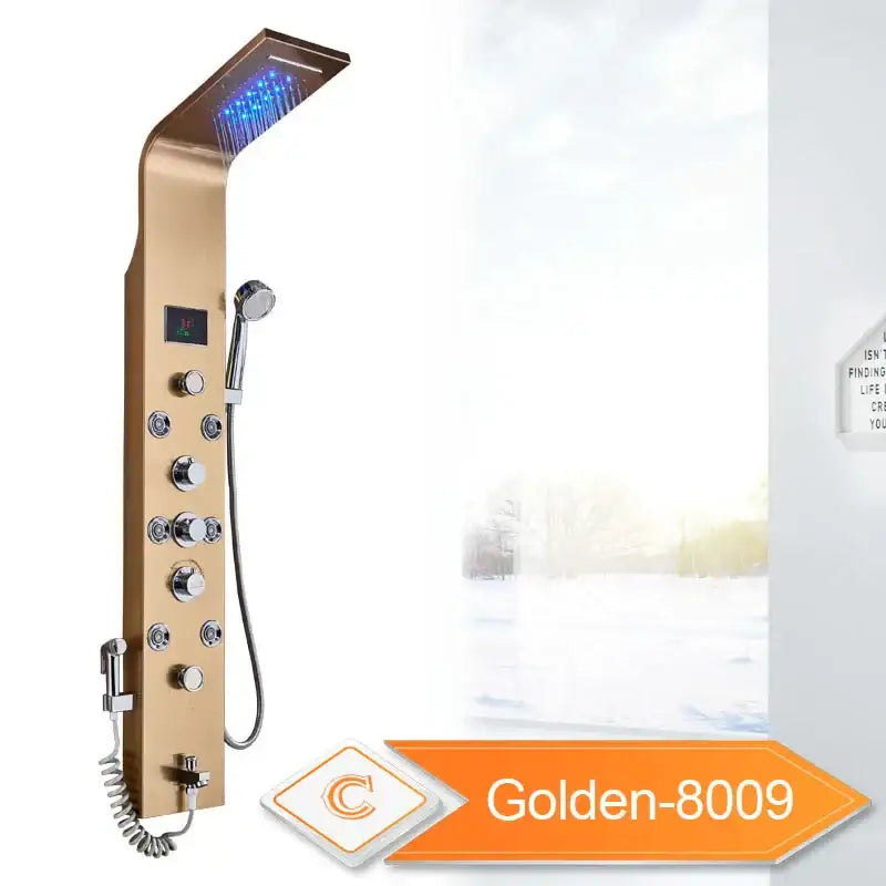 Modern black led waterfall shower panel bathroom system with bidet tap