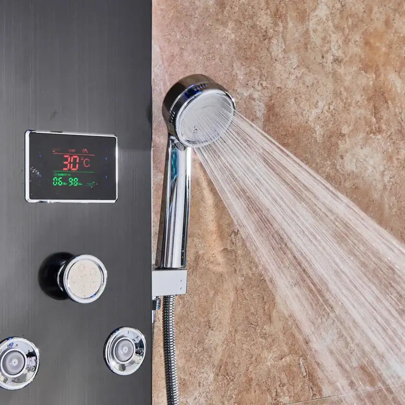 Modern black led waterfall shower panel bathroom system with bidet tap
