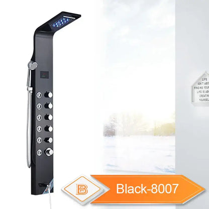 Modern black led waterfall shower panel bathroom system with bidet tap