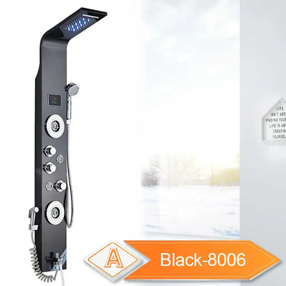 Modern black led waterfall shower panel bathroom system with bidet tap