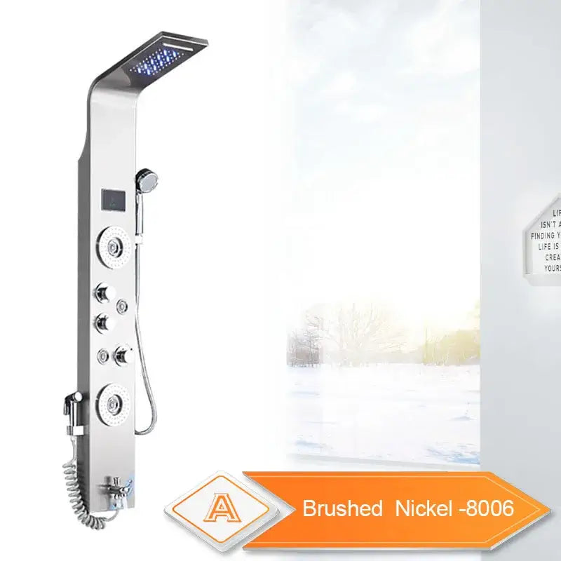 Modern black led waterfall shower panel bathroom system with bidet tap