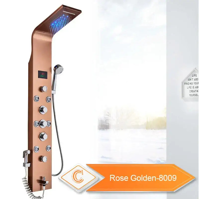 Modern black led waterfall shower panel bathroom system with bidet tap