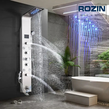 Modern black led waterfall shower panel bathroom system with bidet tap