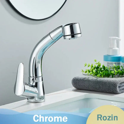 Matte black and chrome lift basin faucet with sprayer for kitchen