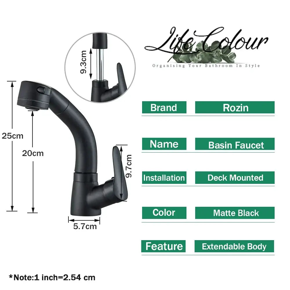 Matte black and chrome lift basin faucet with sprayer for kitchen