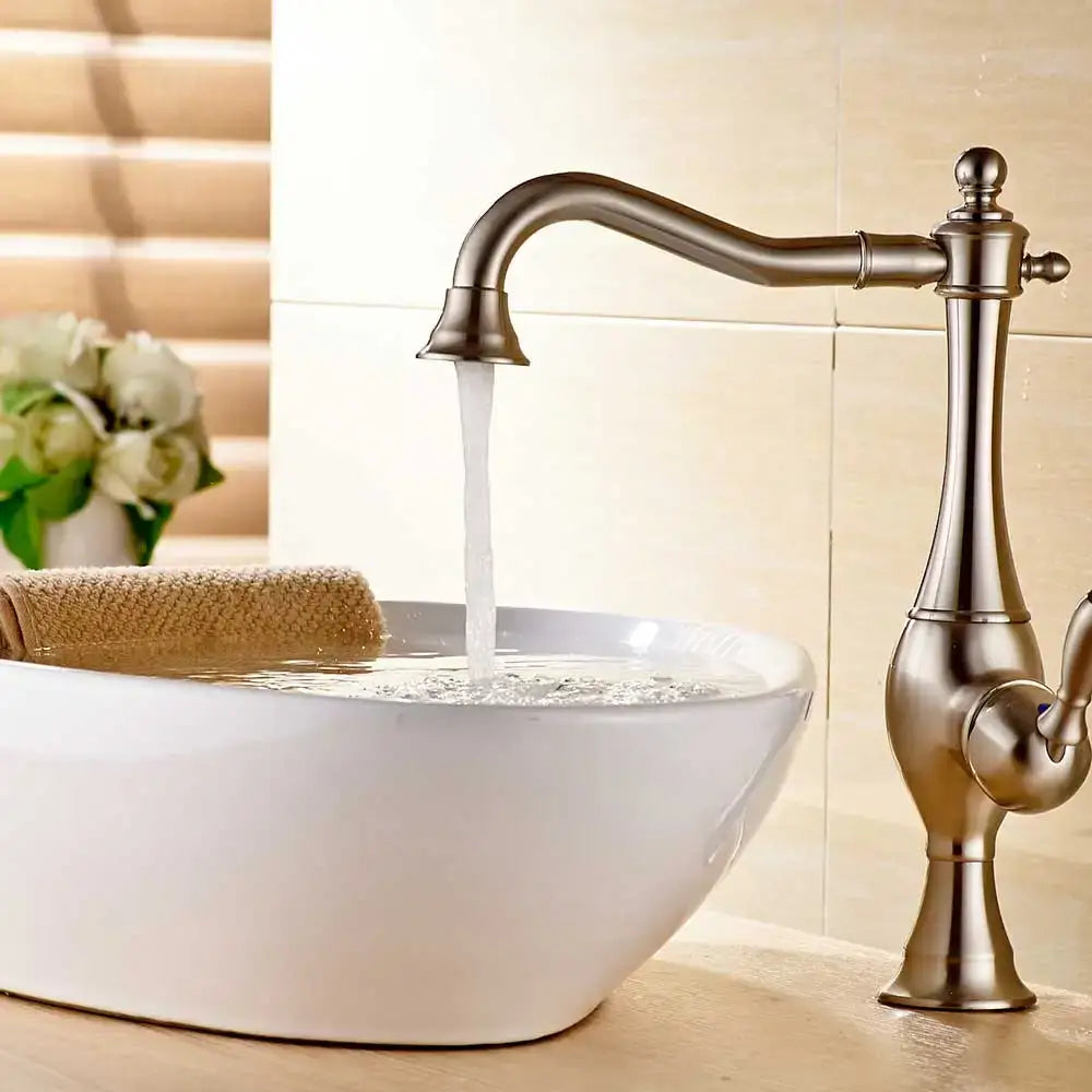 Matte black long neck kitchen faucet with rotating spout
