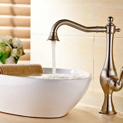 Matte black long neck kitchen faucet with rotating spout