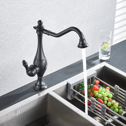 Matte black long neck kitchen faucet with rotating spout