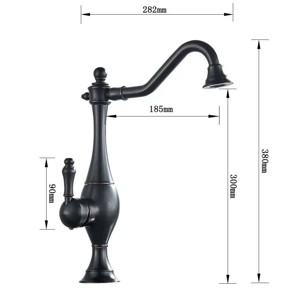 Matte black long neck kitchen faucet with rotating spout