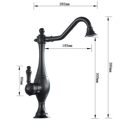 Matte black long neck kitchen faucet with rotating spout