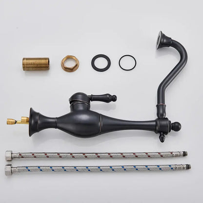 Matte black long neck kitchen faucet with rotating spout