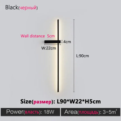 Modern minimalist black long strip wall lamp for bedroom integrated led