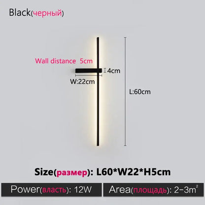 Modern minimalist black long strip wall lamp for bedroom integrated led