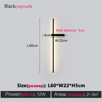 Modern minimalist black long strip wall lamp for bedroom integrated led