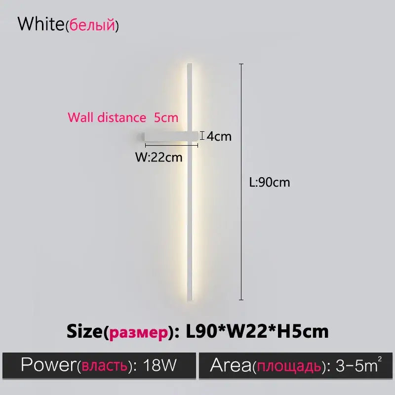 Modern minimalist black long strip wall lamp for bedroom integrated led