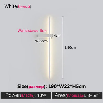 Modern minimalist black long strip wall lamp for bedroom integrated led