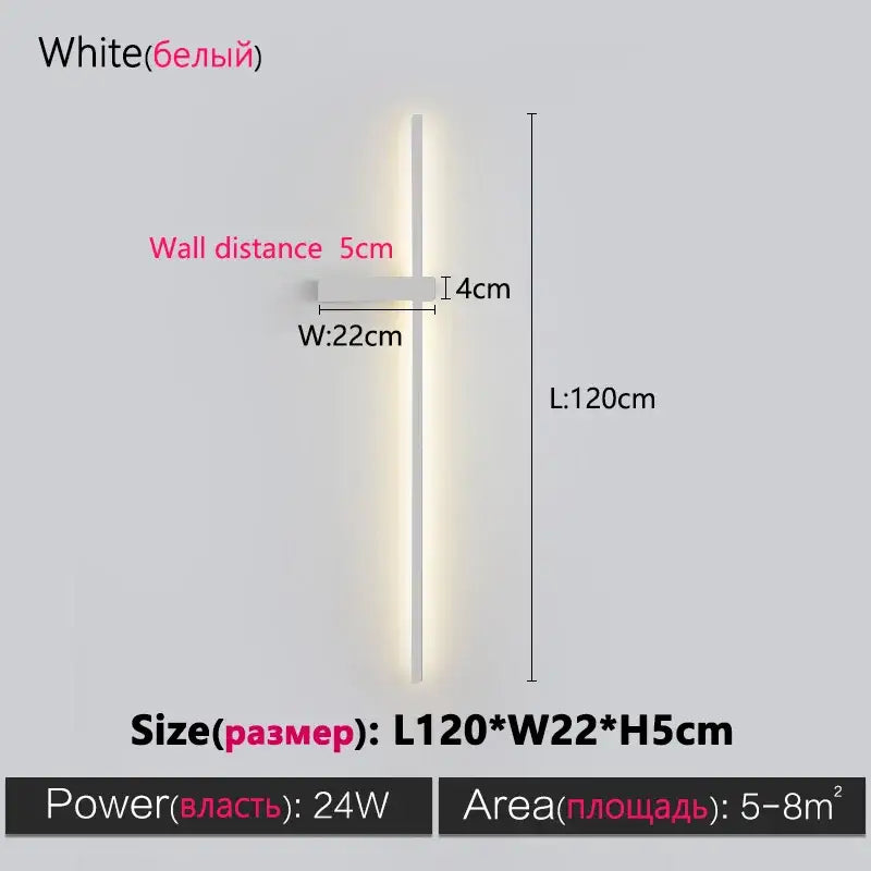 Modern minimalist black long strip wall lamp for bedroom integrated led