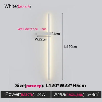 Modern minimalist black long strip wall lamp for bedroom integrated led