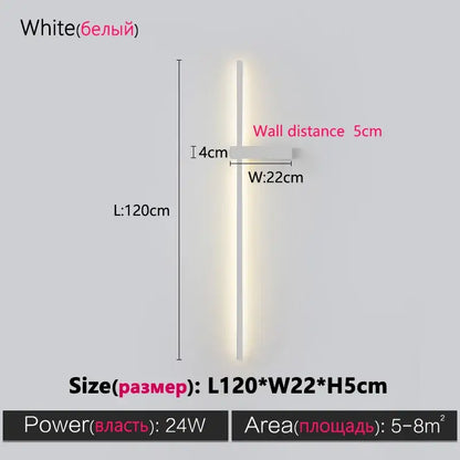 Modern minimalist black long strip wall lamp for bedroom integrated led