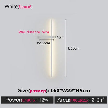 Modern minimalist black long strip wall lamp for bedroom integrated led