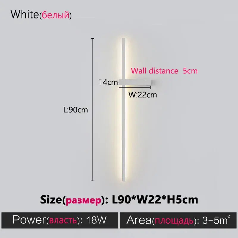 Modern minimalist black long strip wall lamp for bedroom integrated led