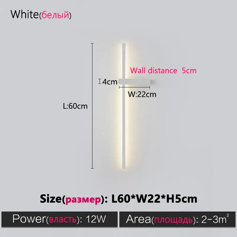 Modern minimalist black long strip wall lamp for bedroom integrated led