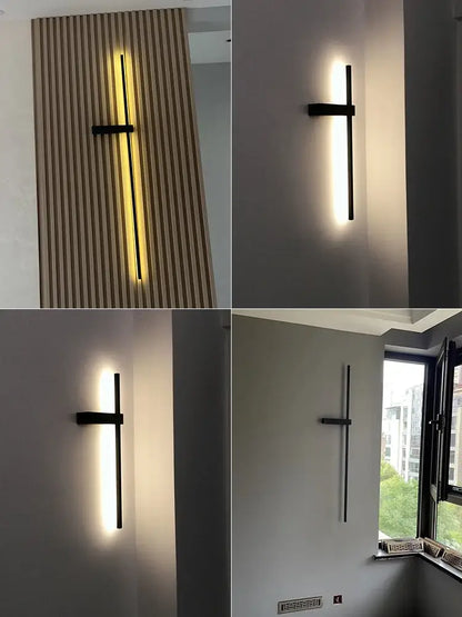 Modern minimalist black long strip wall lamp for bedroom integrated led