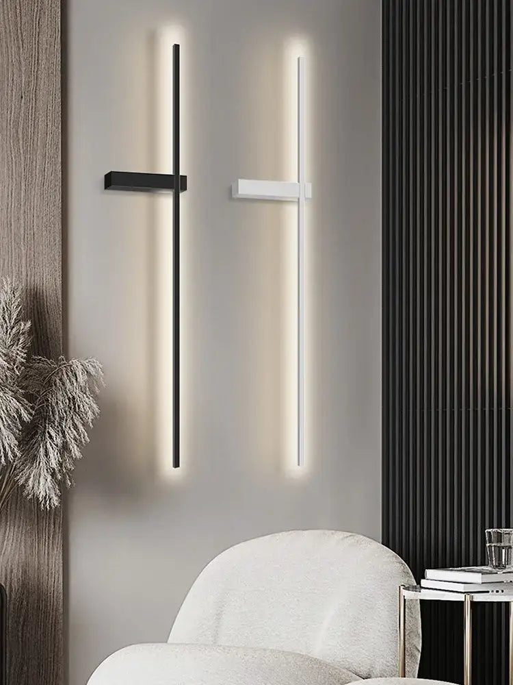 Modern minimalist black long strip wall lamp for bedroom integrated led