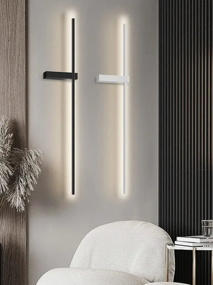 Modern minimalist black long strip wall lamp for bedroom integrated led