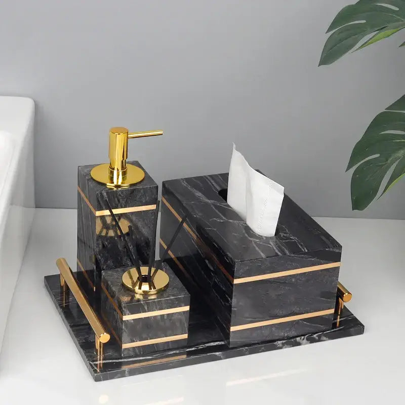 Black and gold marble bathroom accessories set bathroom organizer