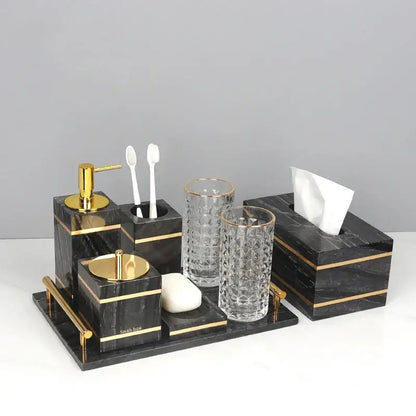 Black and gold marble bathroom accessories set bathroom organizer