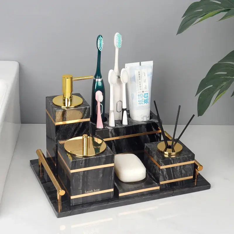 Black and gold marble bathroom accessories set bathroom organizer