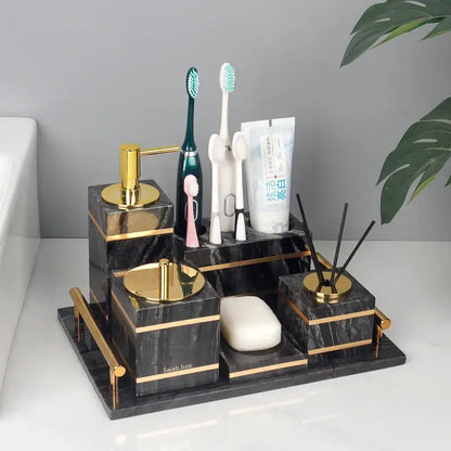 Black and gold marble bathroom accessories set bathroom organizer