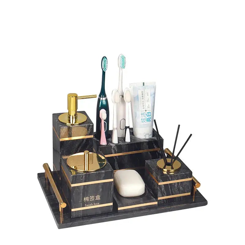 Black and gold marble bathroom accessories set bathroom organizer