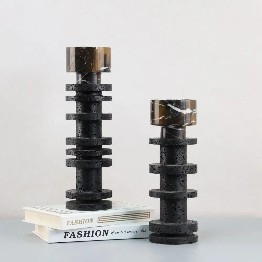 Modern black terrazzo & brown marble candle holder dining room decor