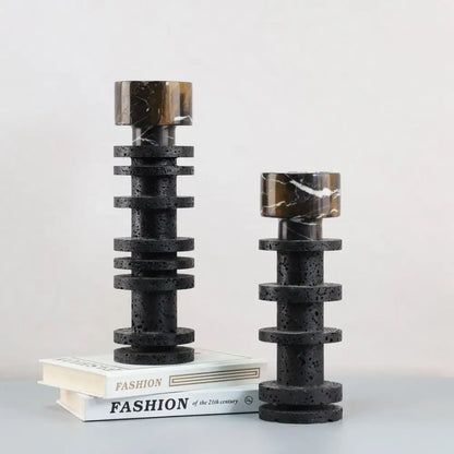 Modern black terrazzo & brown marble candle holder dining room decor