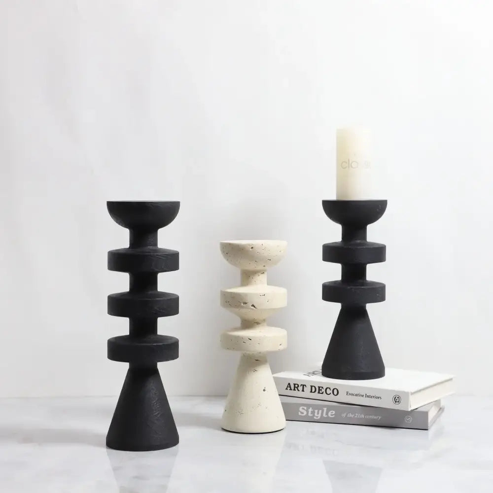 Modern black marble & yellow stone candle holder dining room decor