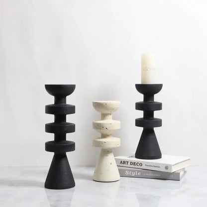 Modern black marble & yellow stone candle holder dining room decor