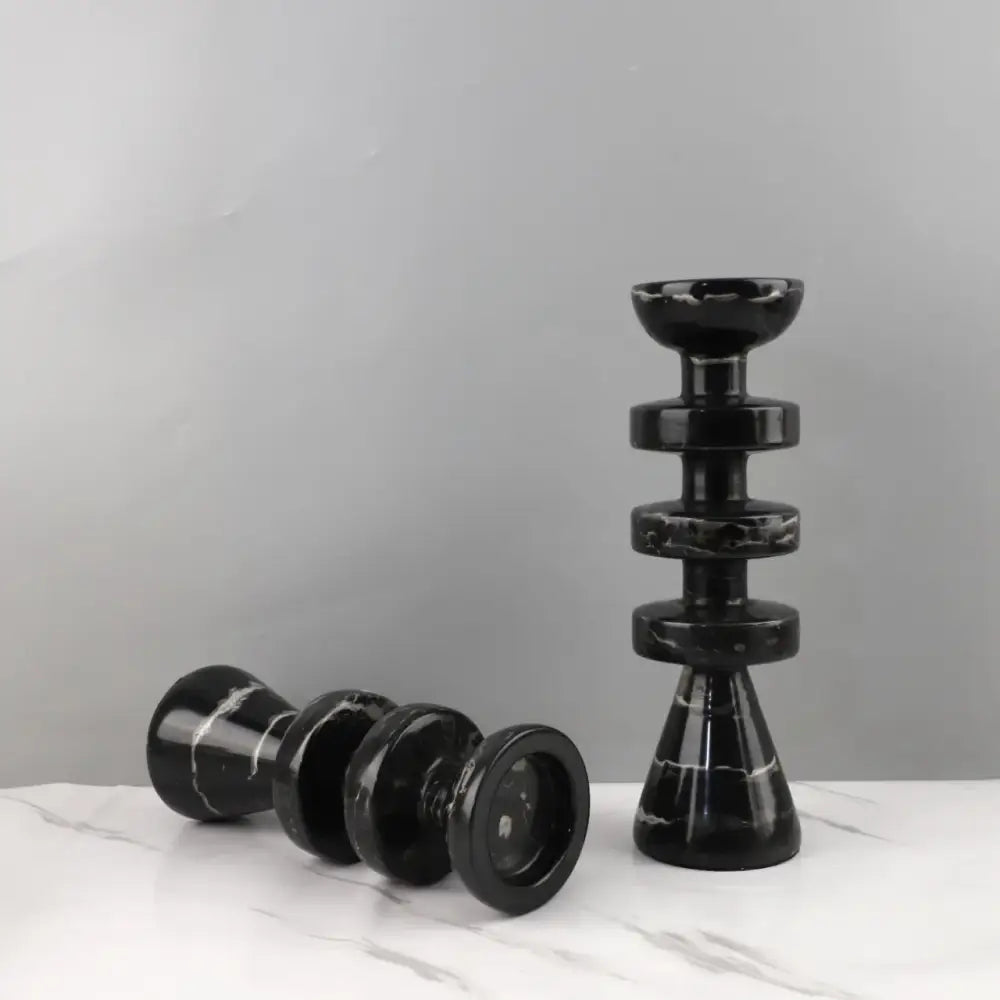 Modern black marble & yellow stone candle holder dining room decor